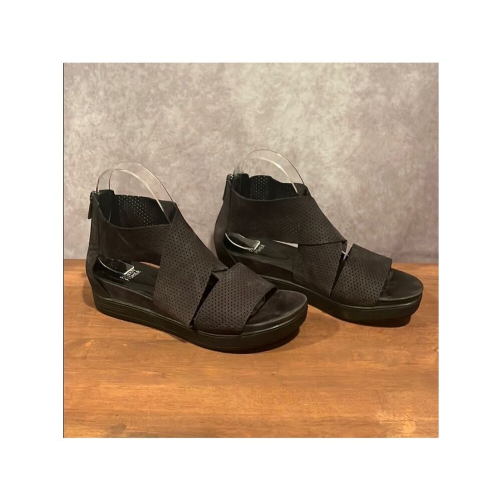 Eileen Fisher Sport Sneaker gladiator black perforated leather Sandals size 8.5